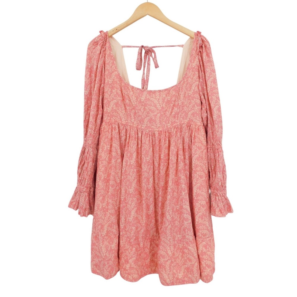 Pilcro Anthropologie Pink White Floral Puff Sleeve Babydoll Mini Dress XL